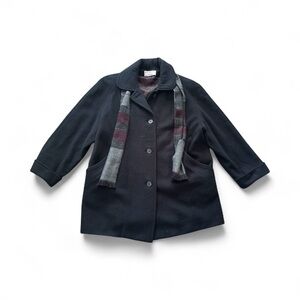 Herman Kay Vintage Wool Button Down Coat with Scarf Women's Size 16P